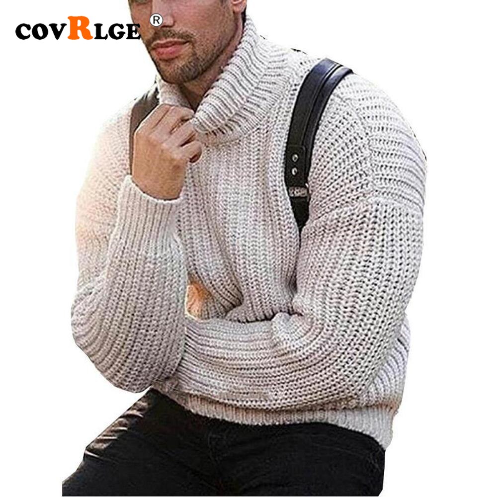Covrlge Fashion Solid Color New Men&s Turtleneck Sweater Long-sleeved Suit Bottoming Wool Knitted Jacquard Top for Men MZM161